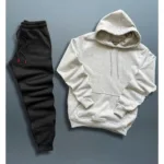 Gri Kapüşonlu Sweatshirt Siyah Eşofman Altı Takım 2'li Kombin - M-alttext1