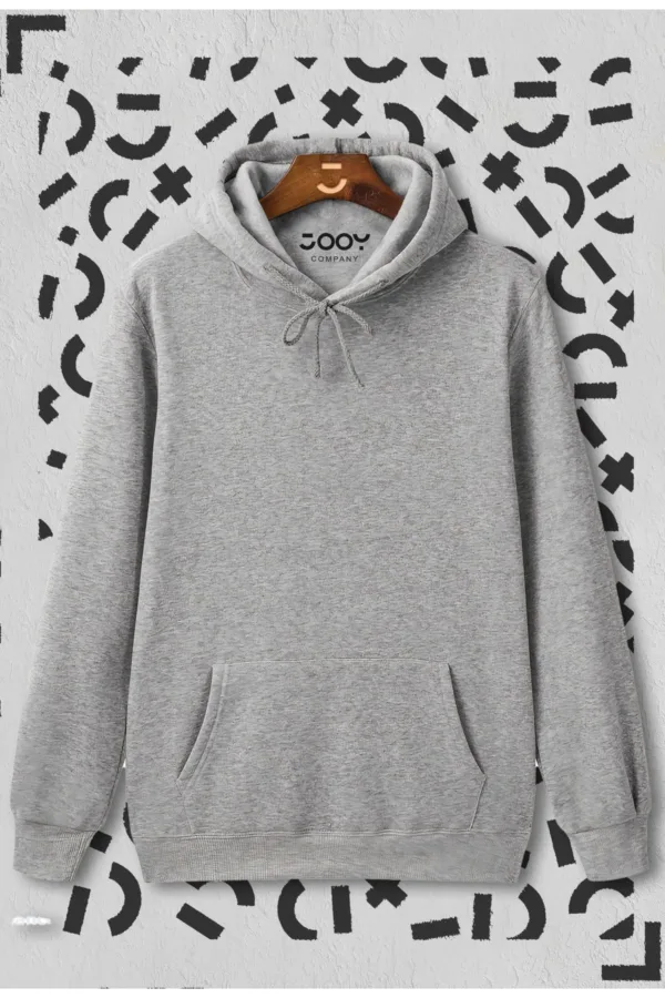 Gri Kapüşonlu Sweatshirt Siyah Eşofman Altı Takım 2'li Kombin - M-alttext3