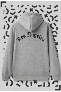Gri Los Angeles Yazılı Kapüşonlu Sweatshirt Hoodie-alttext1
