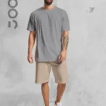 Gri Oversize Tshirt - Bej Penye Şort Takım - L-alttext1