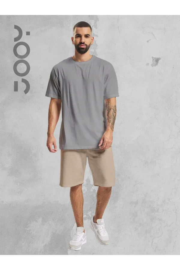 Gri Oversize Tshirt - Bej Penye Şort Takım - L-alttext1