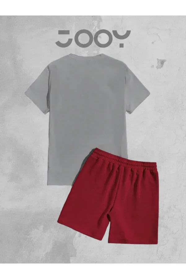 Gri Oversize Tshirt - Bordo Penye Şort Takım - XL-alttext3