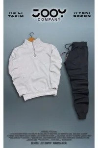 Gri Yarım Fermuarlı Siyah Eşofman Altı Takım 2'li Kombin-alttext1