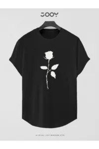 Gül Baskılı Slim Fit Oval Kesim T-Shirt-alttext1