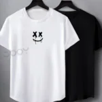 Gülücük Baskılı Siyah Beyaz Oval Kesim Slim Fit Tshirt 2'li Set - M-alttext1