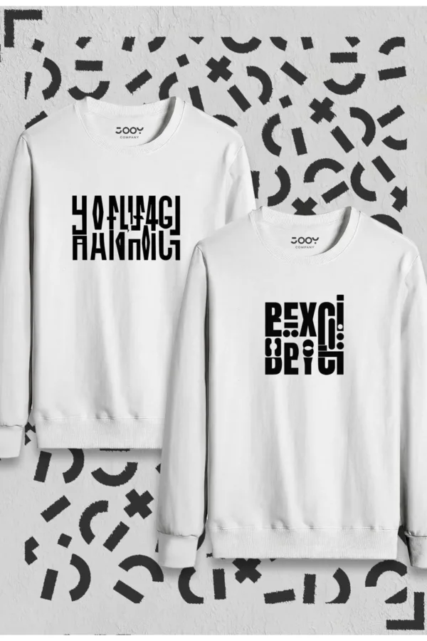 Hanımcı Beyci Sevgili Çift Kombini Katlamalı Tasarım Bisiklet Yaka 2'li Set - S/S-alttext1