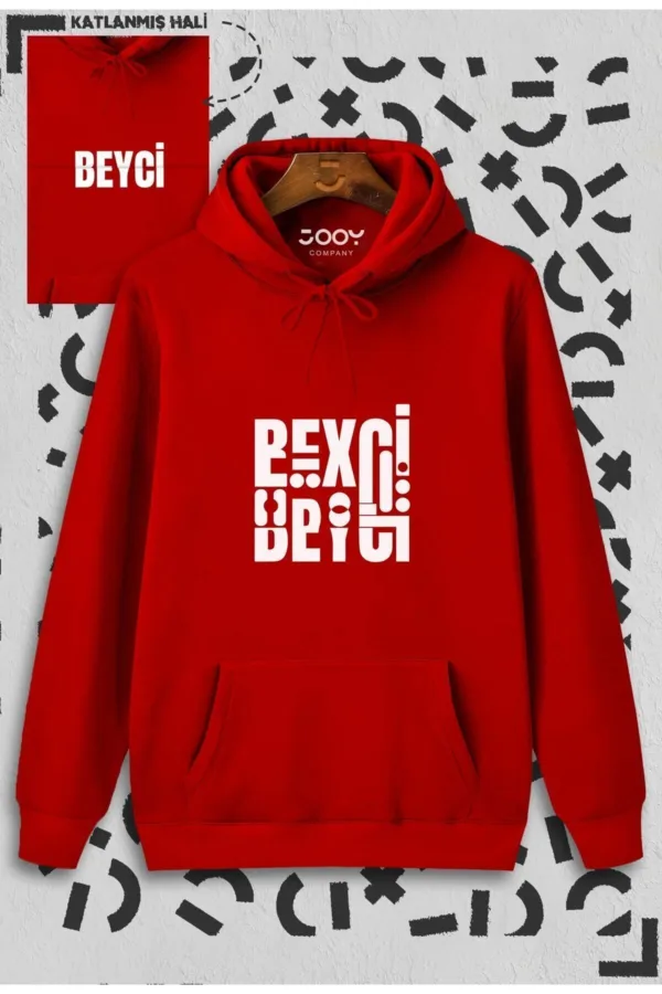 Hanımcı Beyci Sevgili Çift Kombini Katlamalı Tasarım Kapüşonlu Kırmızı Sweatshirt 2'li Set - M-alttext4