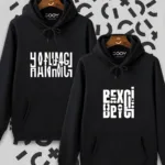 Hanımcı Beyci Sevgili Çift Kombini Katlamalı Tasarım Kapüşonlu Sweatshirt 2'li Set - L-alttext1