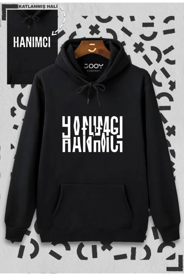 Hanımcı Beyci Sevgili Çift Kombini Katlamalı Tasarım Kapüşonlu Sweatshirt 2'li Set - L-alttext3