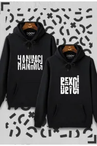 Hanımcı Beyci Sevgili Çift Kombini Katlamalı Tasarım Kapüşonlu Sweatshirt 2'li Set-alttext1