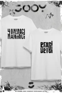 Hanımcı Beyci Sevgili Kombini Katlamalı Tasarım Beyaz Oversize Tshirt 2'li Set-alttext1