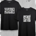 Hanımcı Beyci Sevgili Kombini Katlamalı Tasarım Siyah Oversize Tshirt 2'li Set - XL/S-alttext1
