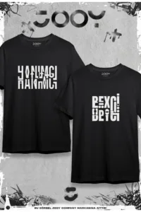 Hanımcı Beyci Sevgili Kombini Katlamalı Tasarım Siyah Oversize Tshirt 2'li Set-alttext1