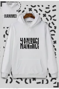 Hanımcı Katlamalı Tasarım Beyaz Kapüşonlu Sweatshirt-alttext1
