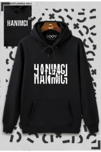 Hanımcı Katlamalı Tasarım Siyah Kapüşonlu Sweatshirt-alttext1