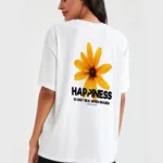 Happiness Papatya Baskılı Beyaz Oversize Tshirt-alttext1