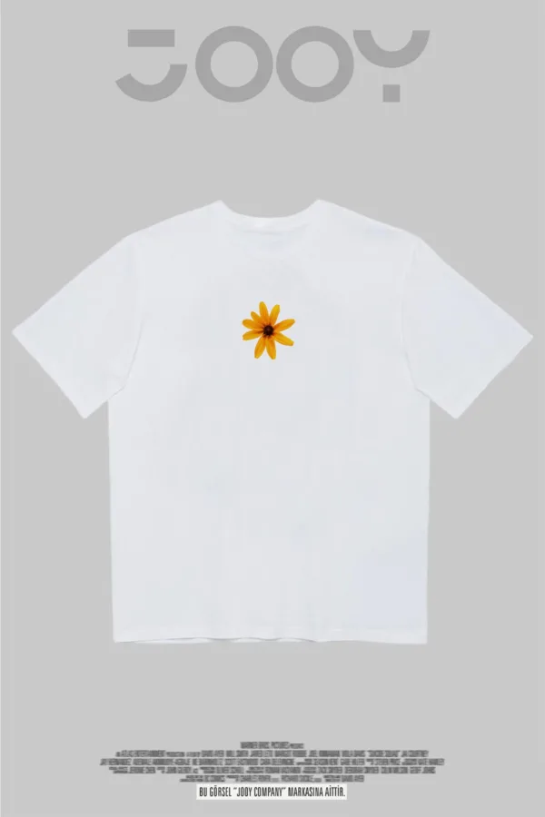 Happiness Papatya Baskılı Beyaz Oversize Tshirt-alttext4