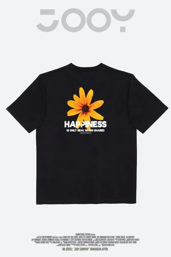 Happiness Papatya Baskılı Siyah Oversize Tshirt - XL-alttext3