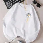 Happy Papatya Baskılı Beyaz Bisiklet Yaka Oversize Sweatshirt - S-alttext1
