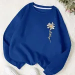 Happy Papatya Baskılı Saks Mavi Bisiklet Yaka Oversize Sweatshirt - L-alttext1