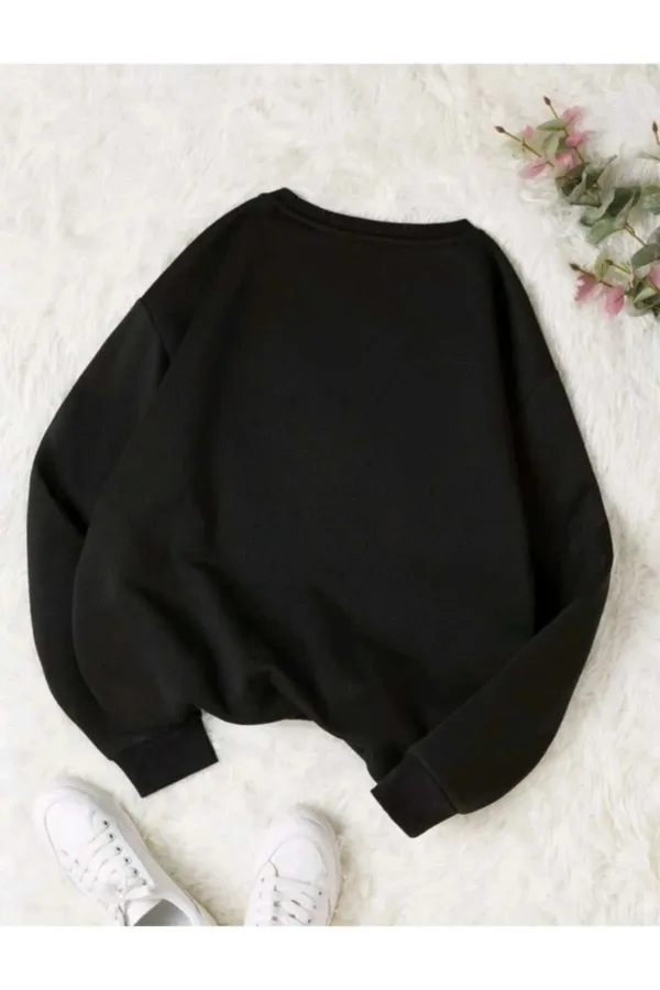 Happy Papatya Baskılı Siyah Bisiklet Yaka Oversize Sweatshirt - XL-alttext2