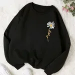 Happy Papatya Baskılı Siyah Bisiklet Yaka Oversize Sweatshirt - XL-alttext1