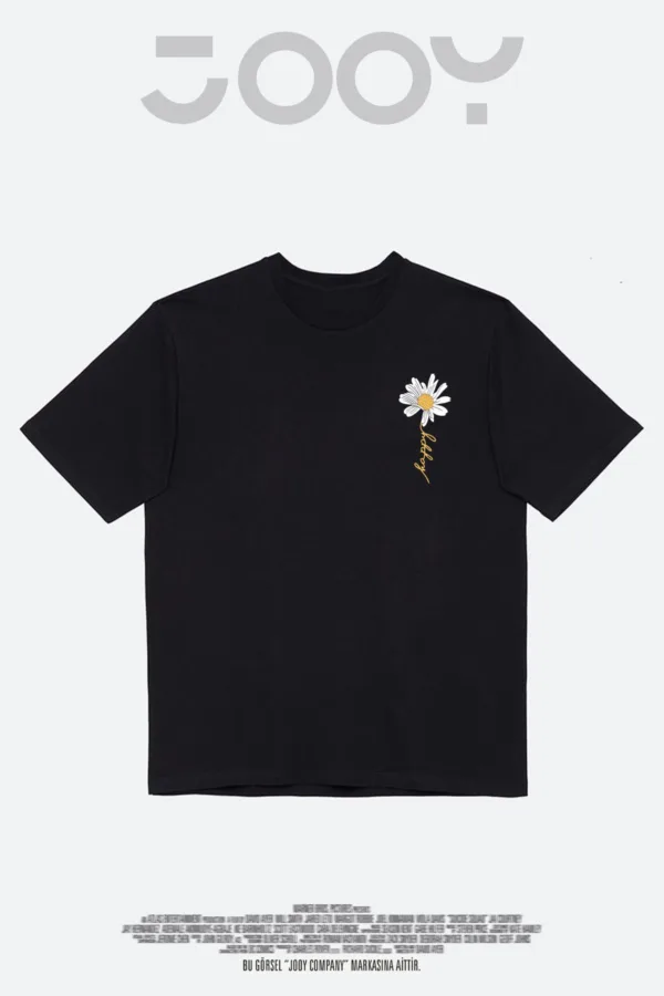 Happy Papatya Baskılı Siyah Oversize Tshirt - L-alttext3