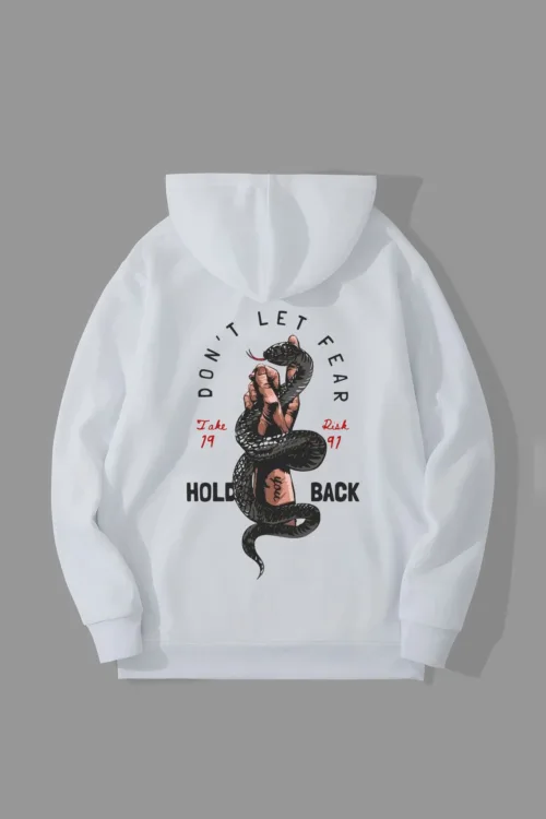 Hold Back Tasarım Beyaz Kapüşonlu Sweatshirt Hoodie