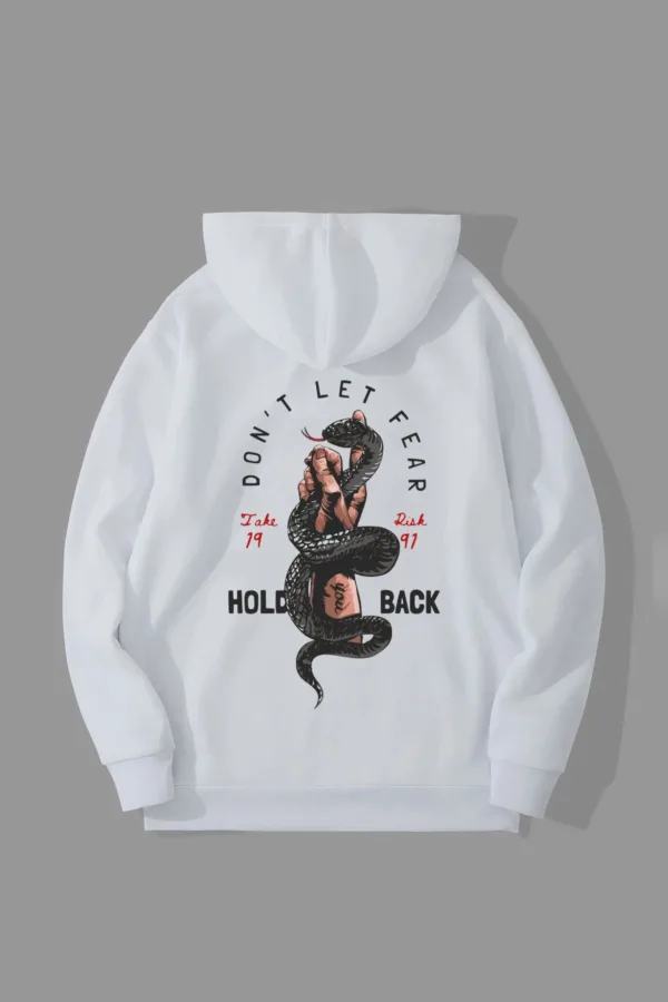 Hold Back Tasarım Beyaz Kapüşonlu Sweatshirt Hoodie - L-alttext1