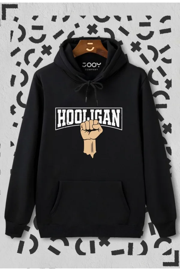 Holigan Baskılı Siyah Kapüşonlu Sweatshirt - M-alttext1