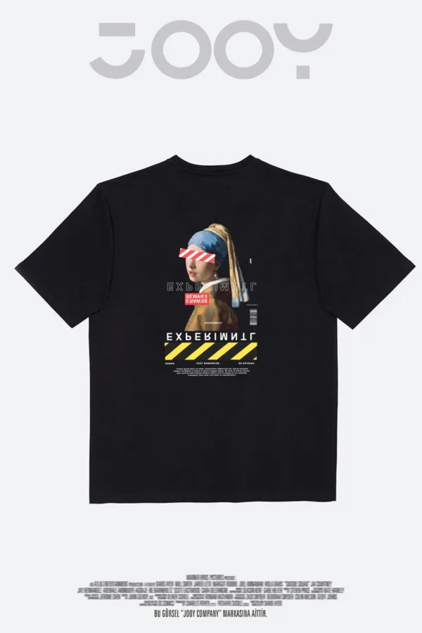 İnci Küpeli Kız Tasarım Siyah Oversize Tshirt - XL-alttext4