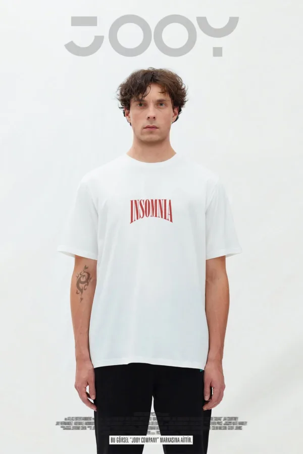 Insomnia Tasarım Baskılı Beyaz Oversize Tshirt - S-alttext2