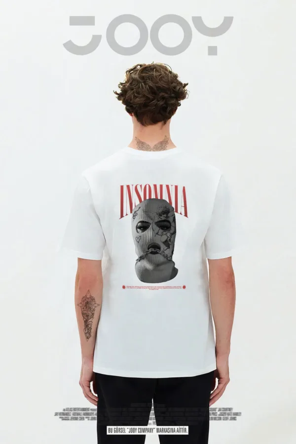 Insomnia Tasarım Baskılı Beyaz Oversize Tshirt - S-alttext1