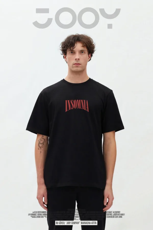 Insomnia Tasarım Baskılı Siyah Oversize Tshirt - L-alttext2