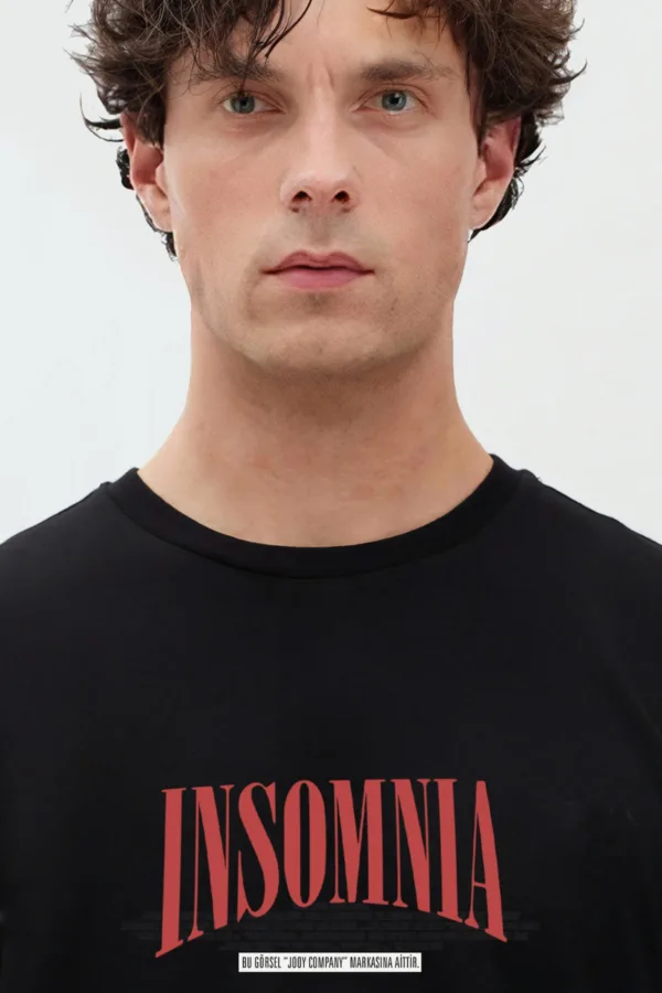 Insomnia Tasarım Baskılı Siyah Oversize Tshirt - L-alttext3