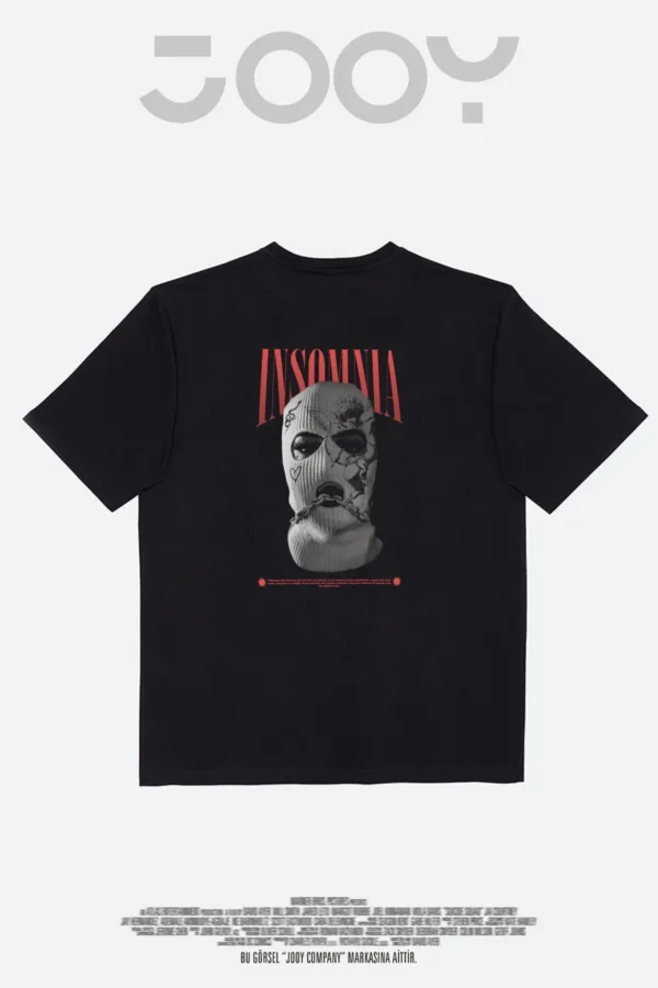 Insomnia Tasarım Baskılı Siyah Oversize Tshirt - L-alttext4