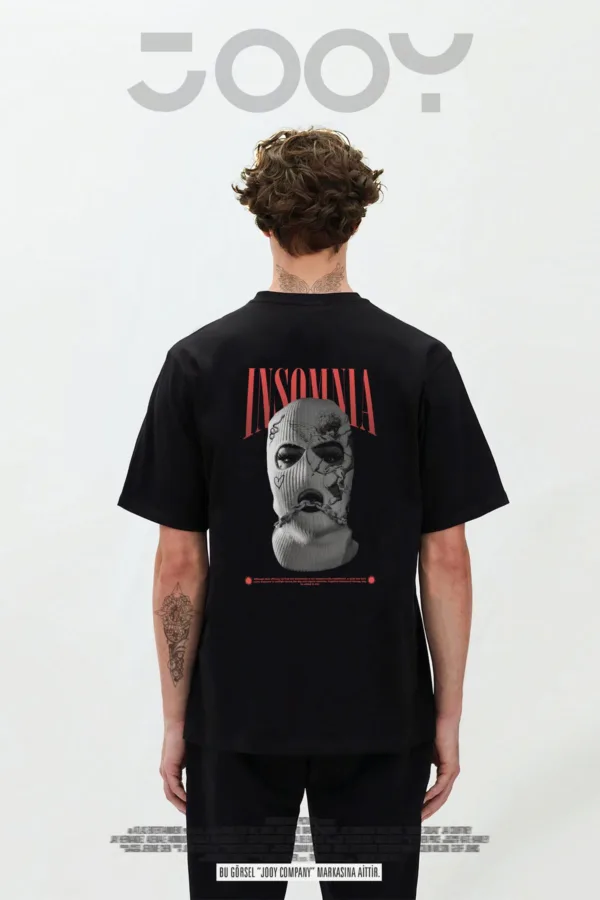 Insomnia Tasarım Baskılı Siyah Oversize Tshirt - L-alttext1