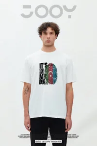 It's In My Dna Azerbaycan Bayrağı Tasarım Beyaz Oversize Tshirt-alttext1