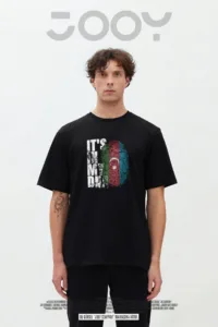 It's In My Dna Azerbaycan Bayrağı Tasarım Siyah Oversize Tshirt-alttext1