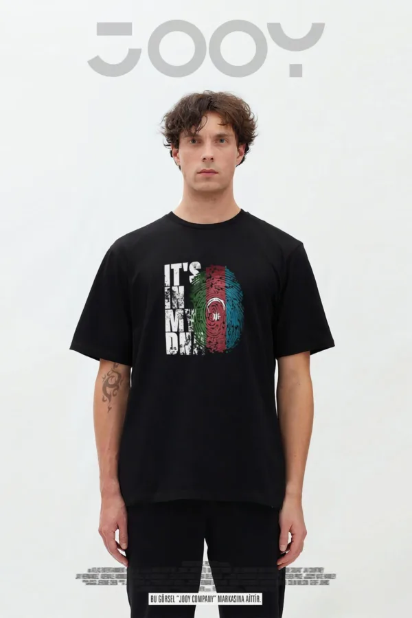 It's In My Dna Azerbaycan Bayrağı Tasarım Siyah Oversize Tshirt - XL-alttext1