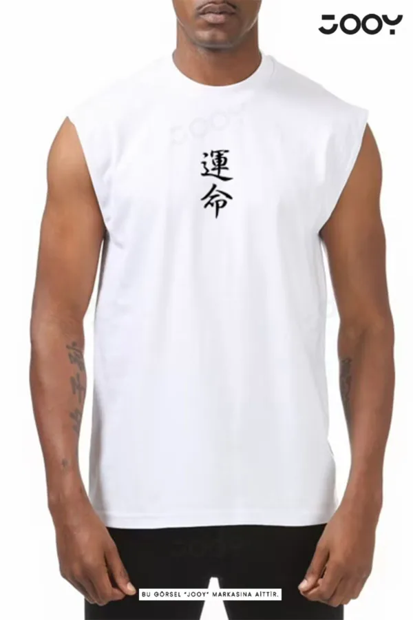 Japan Baskılı Antrenman Sporcu Atleti Oversize Kolsuz T-Shirt - L-alttext1