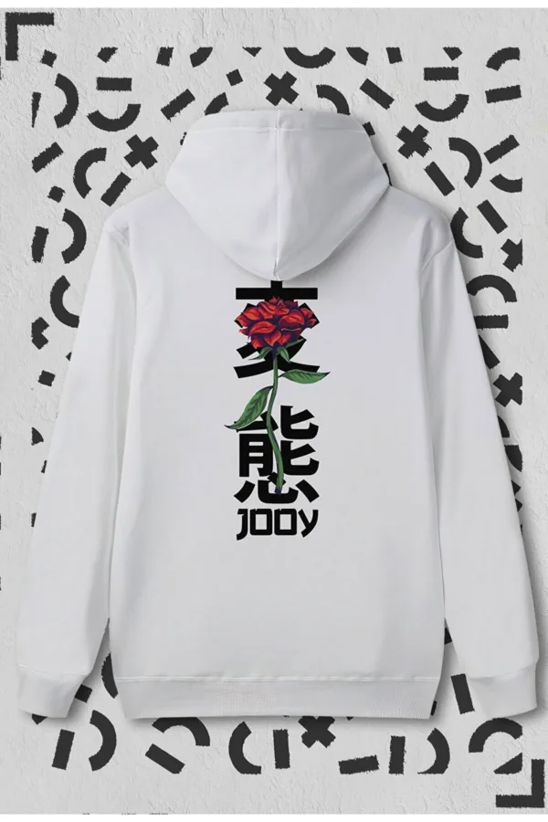 Japan Rose Beyaz Kapüşonlu Sweatshirt - M-alttext1