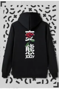 Japan Rose Siyah Kapüşonlu Sweatshirt-alttext1