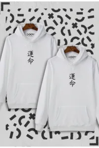 Japonca Destiny Baskılı Beyaz Kapüşonlu Sweatshirt Avantaj Paketi 2'li Set-alttext1