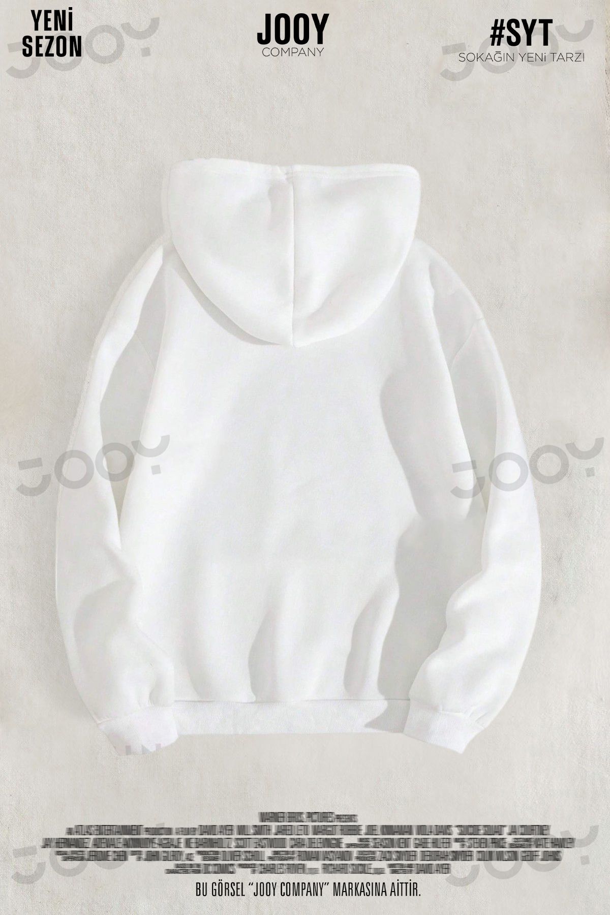 Jooy Baskılı Beyaz Kapüşonlu 3 İplik Sweatshirt Hoodie-alttext2
