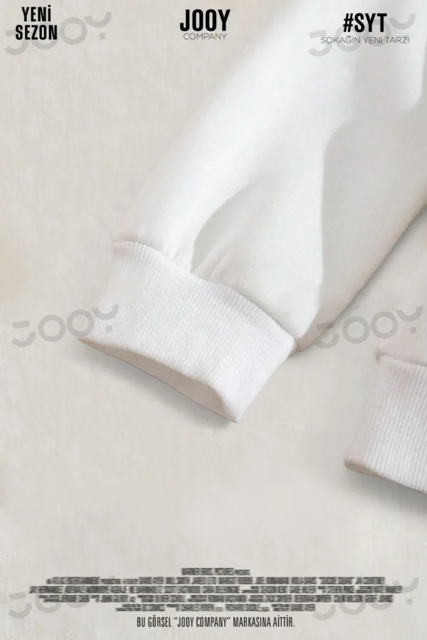 Jooy Baskılı Beyaz Kapüşonlu 3 İplik Sweatshirt Hoodie-alttext3