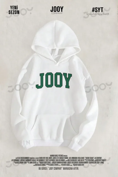 Jooy Baskılı Beyaz Kapüşonlu 3 İplik Sweatshirt Hoodie