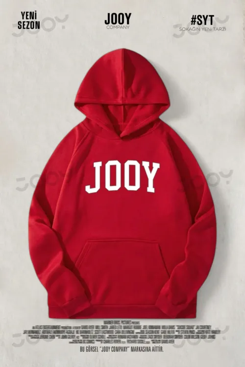 Jooy Baskılı Kırmızı Kapüşonlu 3 İplik Sweatshirt Hoodie