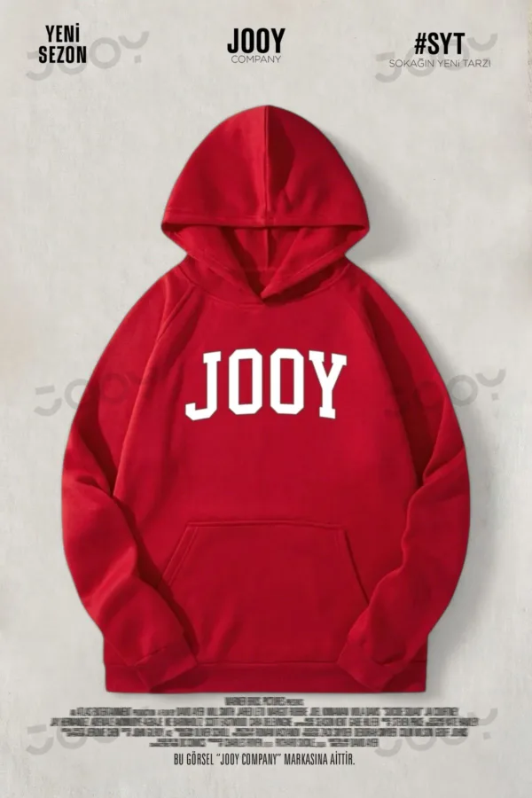 Jooy Baskılı Kırmızı Kapüşonlu 3 İplik Sweatshirt Hoodie - XL-alttext1