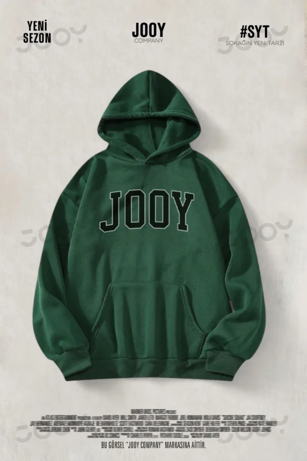Jooy Baskılı Yeşil Kapüşonlu 3 İplik Sweatshirt Hoodie - M-alttext1